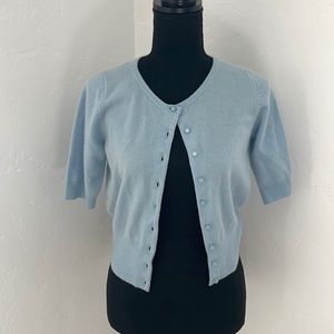Boden US 6 100% Cashmere Soft Blue 1/2 Sleeve Button Up Cardigan Sweater NWOT